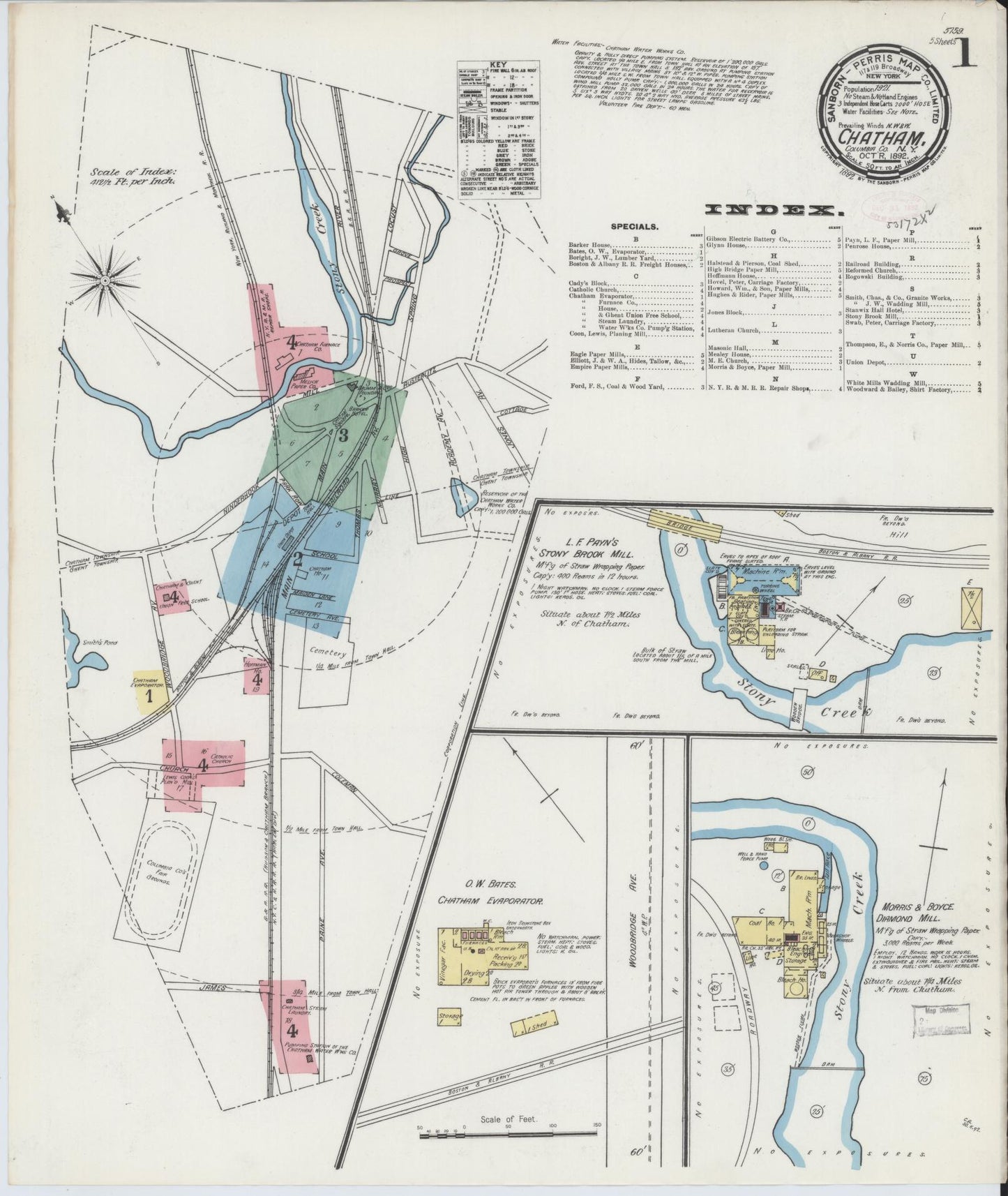 Sanborn Fire Insurance Map from Chatham, Columbia County, New York (1892), Sheet #0001 - Complete Map Set gallery image, historic Sanborn map, vintage wall art, New York New York