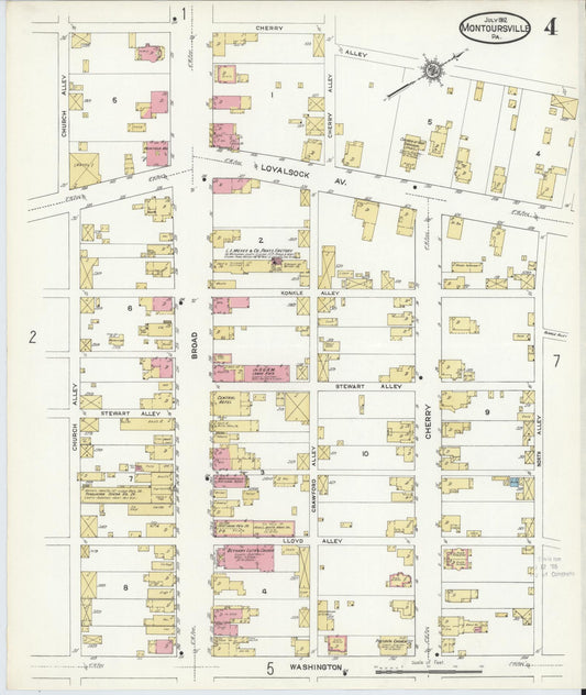Sanborn Fire Insurance Map from Montoursville, Lycoming County, Pennsylvania (1912), Sheet #0004 - Historic Sanborn Fire Insurance Map Print, vintage old map wall art, antique decor, genealogy gift, Pennsylvania Pennsylvania map