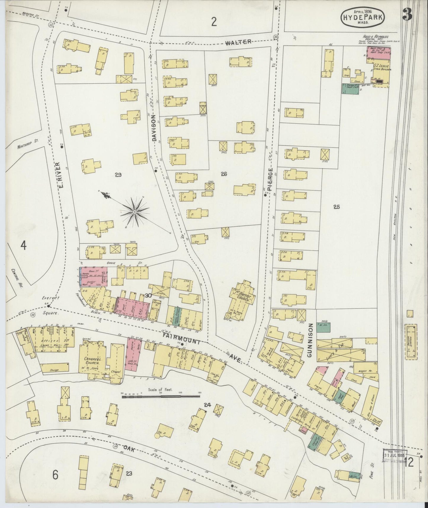 Sanborn Fire Insurance Map from Hyde Park, Norfolk County, Massachusetts (1896), Sheet #0003 - Historic Sanborn Fire Insurance Map Print, vintage old map wall art, antique decor, genealogy gift, Massachusetts Massachusetts map