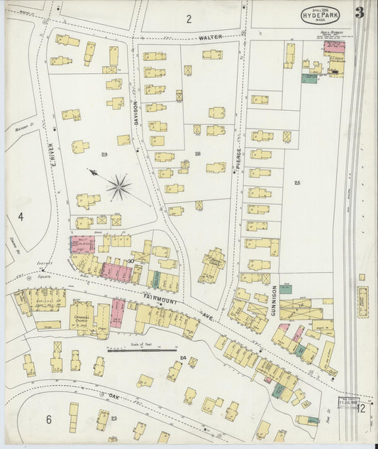 Sanborn Fire Insurance Map from Hyde Park, Norfolk County, Massachusetts (1896), Sheet #0003 - Historic Sanborn Fire Insurance Map Print, vintage old map wall art, antique decor, genealogy gift, Massachusetts Massachusetts map