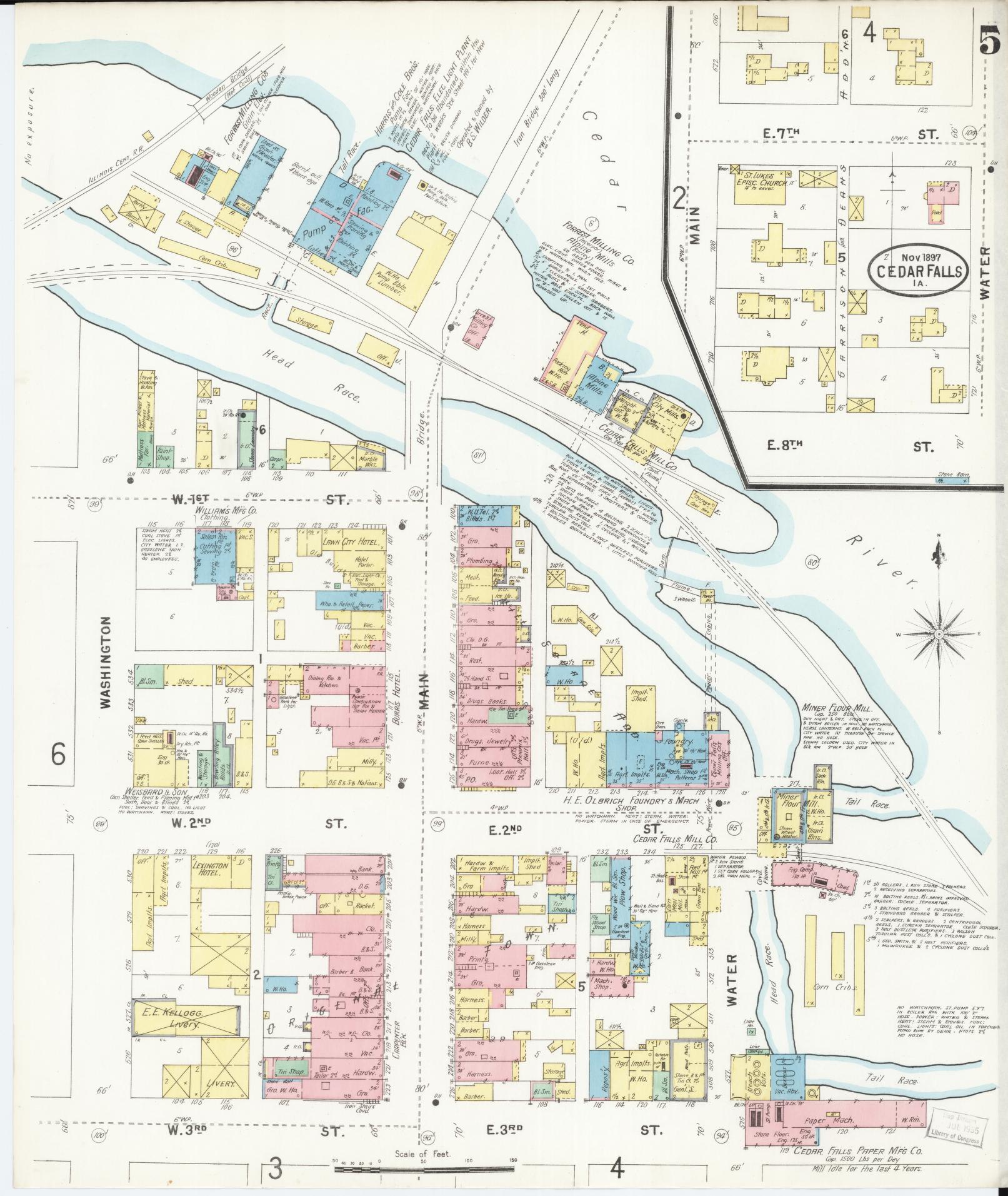 Sanborn Fire Insurance Map from Cedar Falls, Black Hawk County, Iowa (1897), Sheet #0005 - Historic Sanborn Fire Insurance Map Print, vintage old map wall art