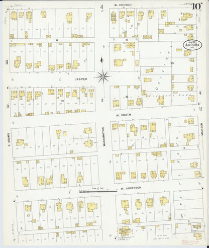 Sanborn Fire Insurance Map from Aurora, Lawrence County, Missouri (1908), Sheet #0010 - Complete Map Set gallery image, historic Sanborn map, vintage wall art, Missouri Missouri