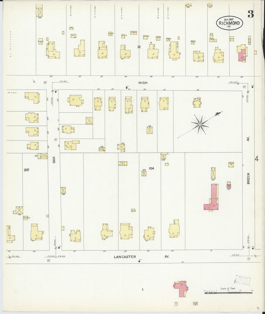 Sanborn Fire Insurance Map from Richmond, Madison County, Kentucky (1907), Sheet #0003 - Historic Sanborn Fire Insurance Map Print, vintage old map wall art, antique decor, genealogy gift, Kentucky Kentucky map