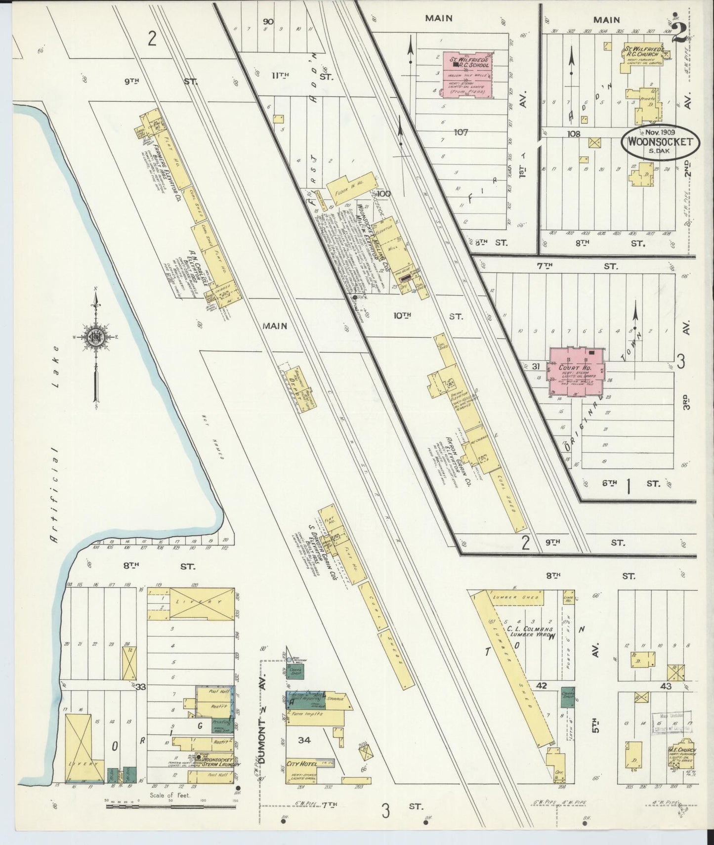 Sanborn Fire Insurance Map from Woonsocket, Sanborn County, South Dakota (1909), Sheet #0002 - Complete Map Set gallery image, historic Sanborn map, vintage wall art, South Dakota South Dakota