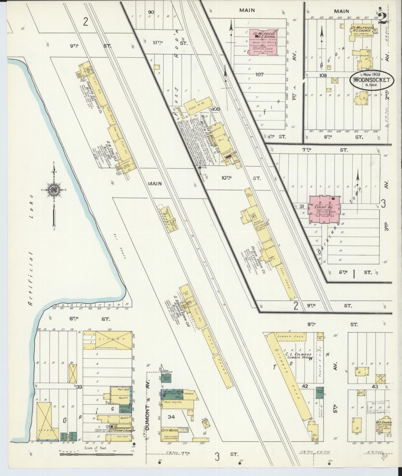 Sanborn Fire Insurance Map from Woonsocket, Sanborn County, South Dakota (1909), Sheet #0002 - Complete Map Set gallery image, historic Sanborn map, vintage wall art, South Dakota South Dakota