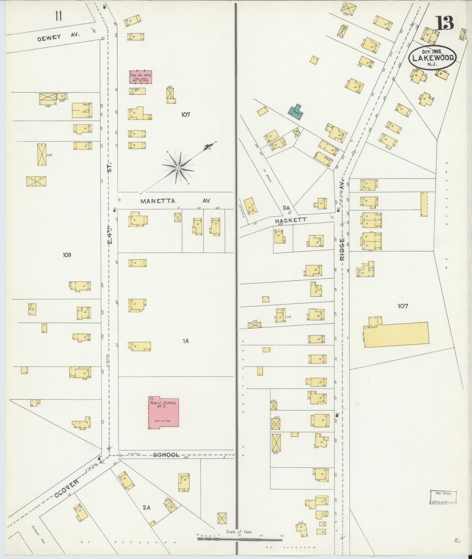 Sanborn Fire Insurance Map from Lakewood, Ocean County, New Jersey (1905), Sheet #0013 - Complete Map Set gallery image, historic Sanborn map, vintage wall art, New Jersey New Jersey