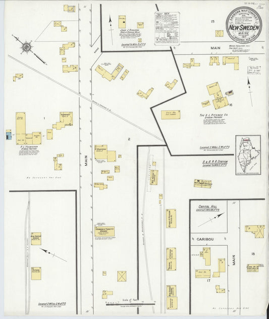 Sanborn Fire Insurance Map from New Sweden, Aroostook County, Maine (1917), Sheet #0001 - Historic Sanborn Fire Insurance Map Print, vintage old map wall art, antique decor, genealogy gift, Maine Maine map