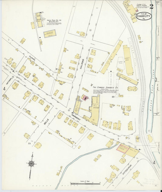 Sanborn Fire Insurance Map from Evans City, Butler County, Pennsylvania (1912), Sheet #0002 - Historic Sanborn Fire Insurance Map Print, vintage old map wall art, antique decor, genealogy gift, Pennsylvania Pennsylvania map
