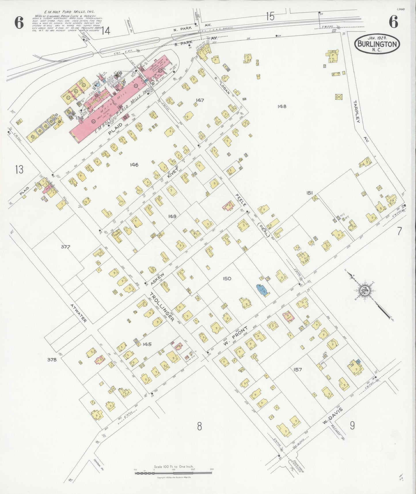 Sanborn Fire Insurance Map from Burlington, Alamance County, North Carolina (1929), Sheet #0006 - Complete Map Set gallery image, historic Sanborn map, vintage wall art, North Carolina North Carolina
