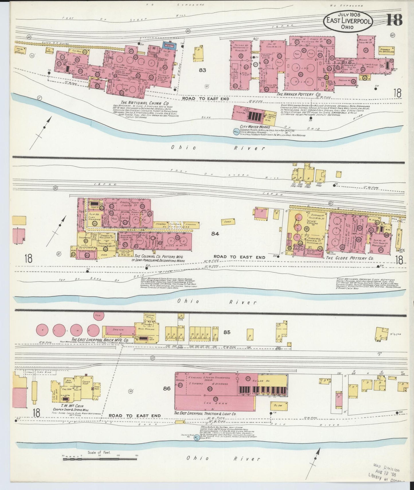 Sanborn Fire Insurance Map from East Liverpool, Columbiana County, Ohio (1908), Sheet #0018 - Historic Sanborn Fire Insurance Map Print, vintage old map wall art, antique decor, genealogy gift, Ohio Ohio map