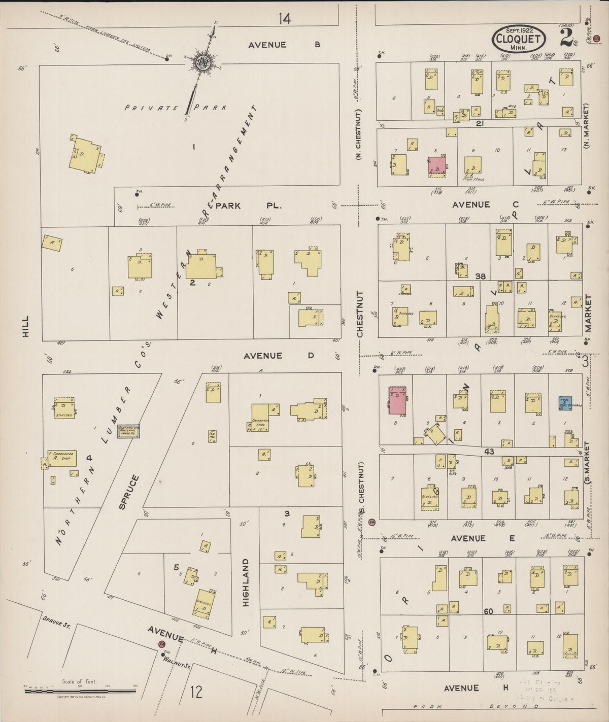 Sanborn Fire Insurance Map from Cloquet, Carlton County, Minnesota (1922), Sheet #0002 - Complete Map Set gallery image, historic Sanborn map, vintage wall art, Minnesota Minnesota