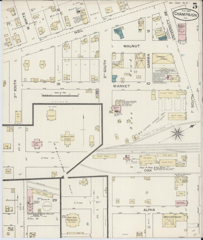 Sanborn Fire Insurance Map from Champaign, Champaign County, Illinois (1887), Sheet #0005 - Historic Sanborn Fire Insurance Map Print, vintage old map wall art, antique decor, genealogy gift, Illinois Illinois map