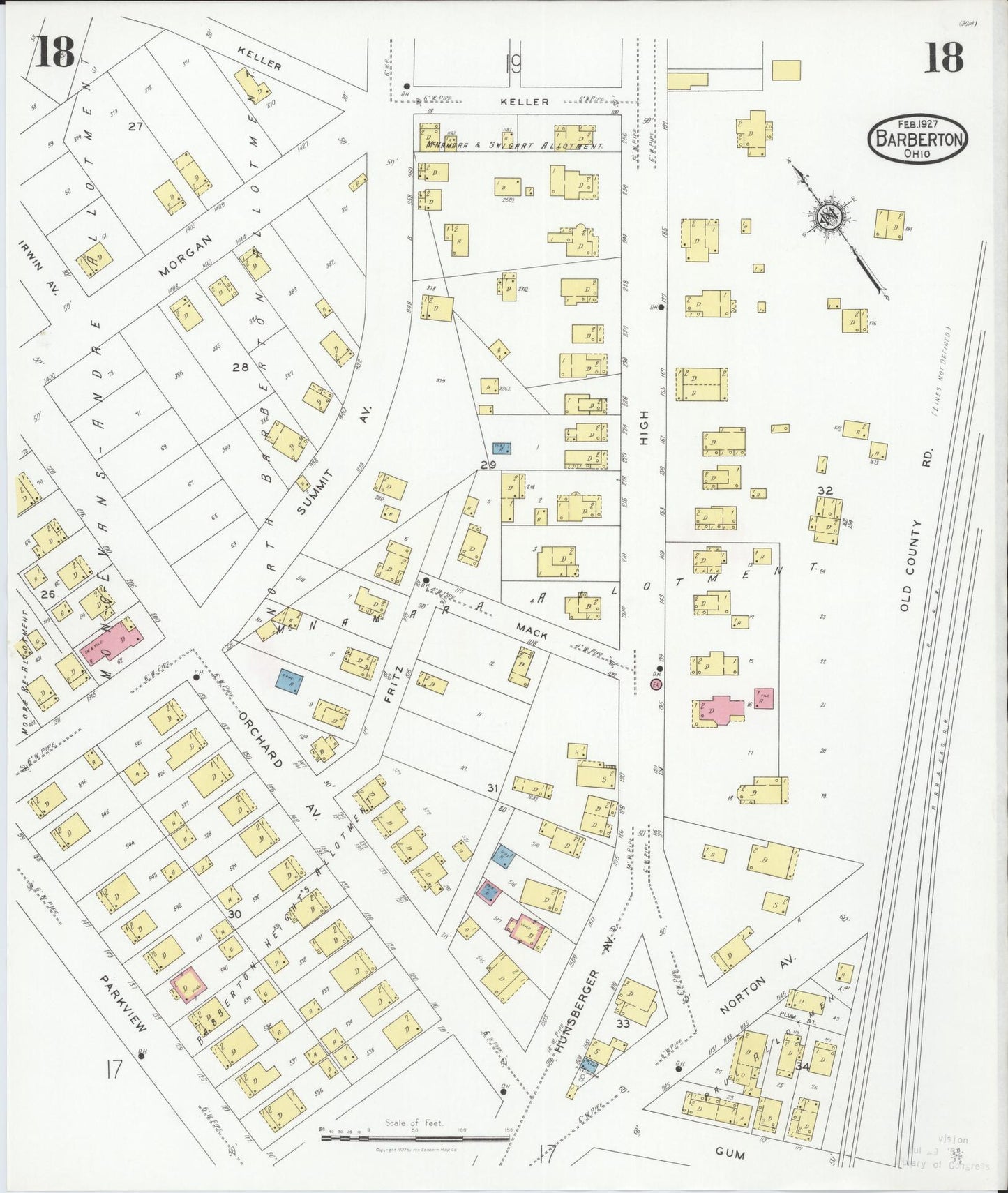 Sanborn Fire Insurance Map from Barberton, Summit County, Ohio (1927), Sheet #0018 - Historic Sanborn Fire Insurance Map Print, vintage old map wall art, antique decor, genealogy gift, Ohio Ohio map