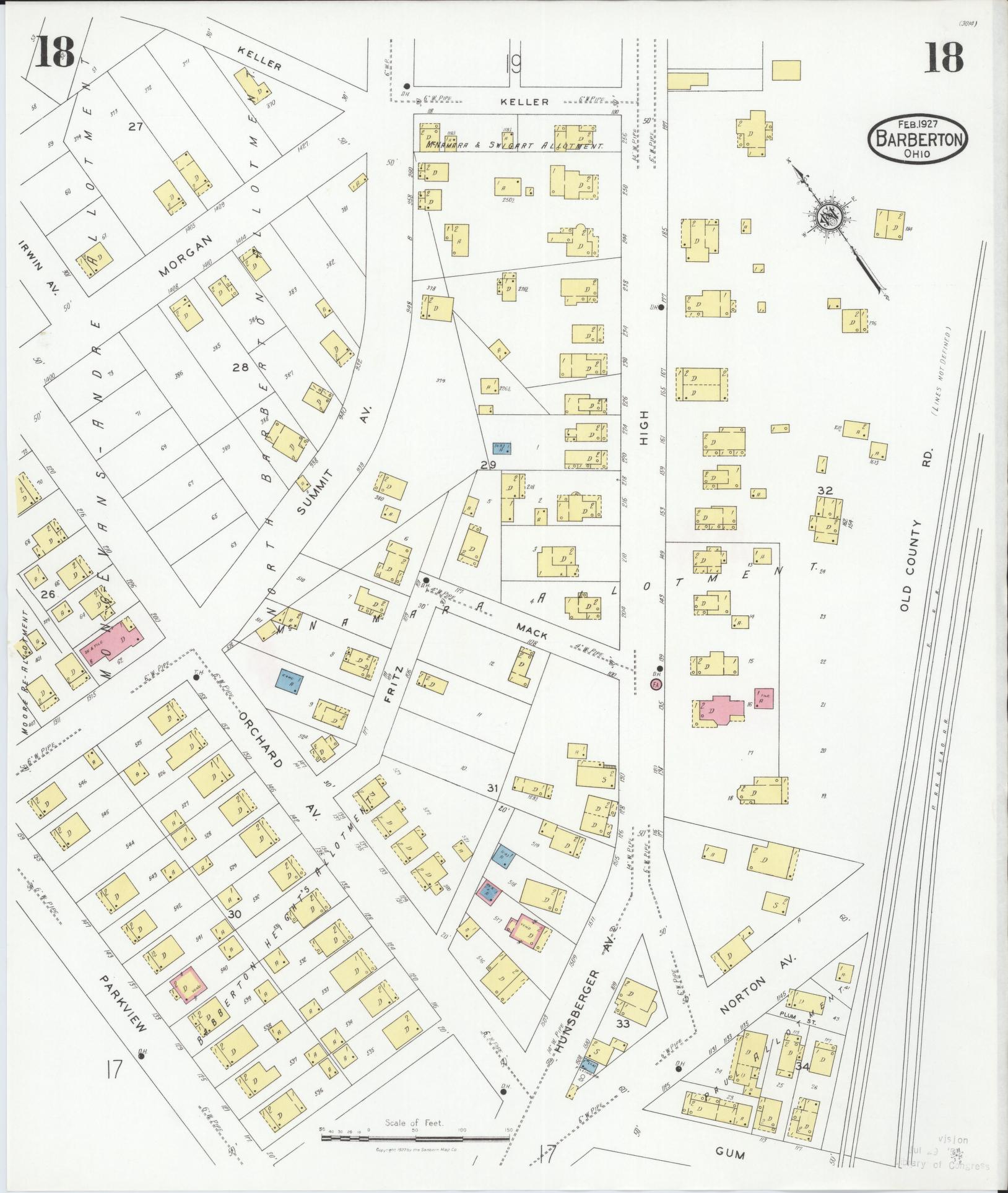 Sanborn Fire Insurance Map from Barberton, Summit County, Ohio (1927), Sheet #0018 - Historic Sanborn Fire Insurance Map Print, vintage old map wall art, antique decor, genealogy gift, Ohio Ohio map