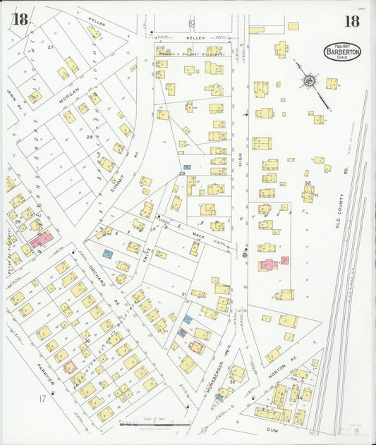Sanborn Fire Insurance Map from Barberton, Summit County, Ohio (1927), Sheet #0018 - Historic Sanborn Fire Insurance Map Print, vintage old map wall art, antique decor, genealogy gift, Ohio Ohio map