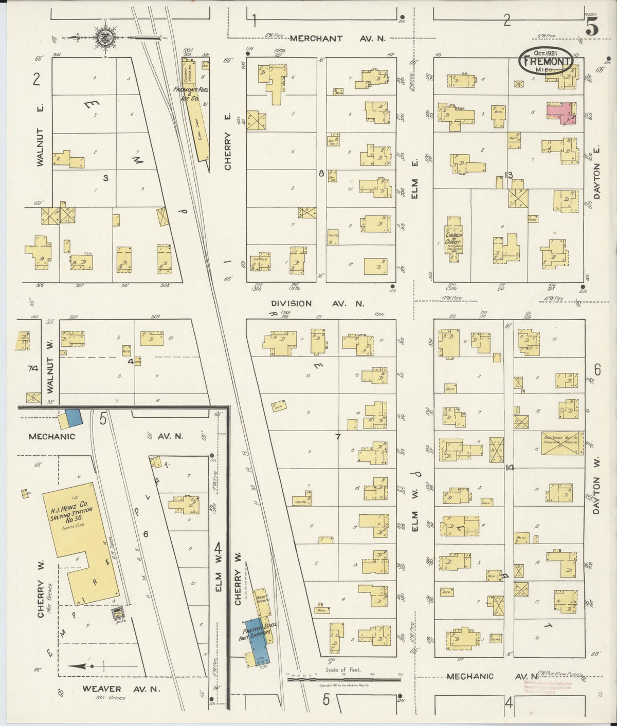 Sanborn Fire Insurance Map from Fremont, Newaygo County, Michigan (1921), Sheet #0005 - Historic Sanborn Fire Insurance Map Print, vintage old map wall art, antique decor, genealogy gift, Michigan Michigan map