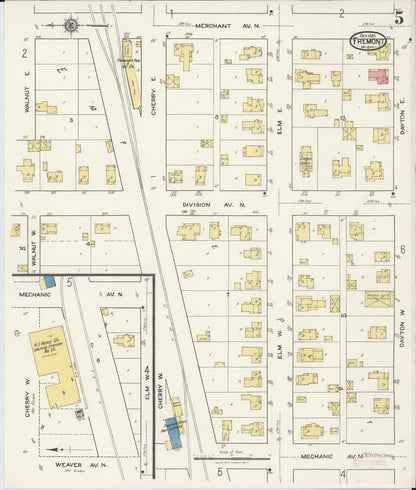 Sanborn Fire Insurance Map from Fremont, Newaygo County, Michigan (1921), Sheet #0005 - Historic Sanborn Fire Insurance Map Print, vintage old map wall art, antique decor, genealogy gift, Michigan Michigan map