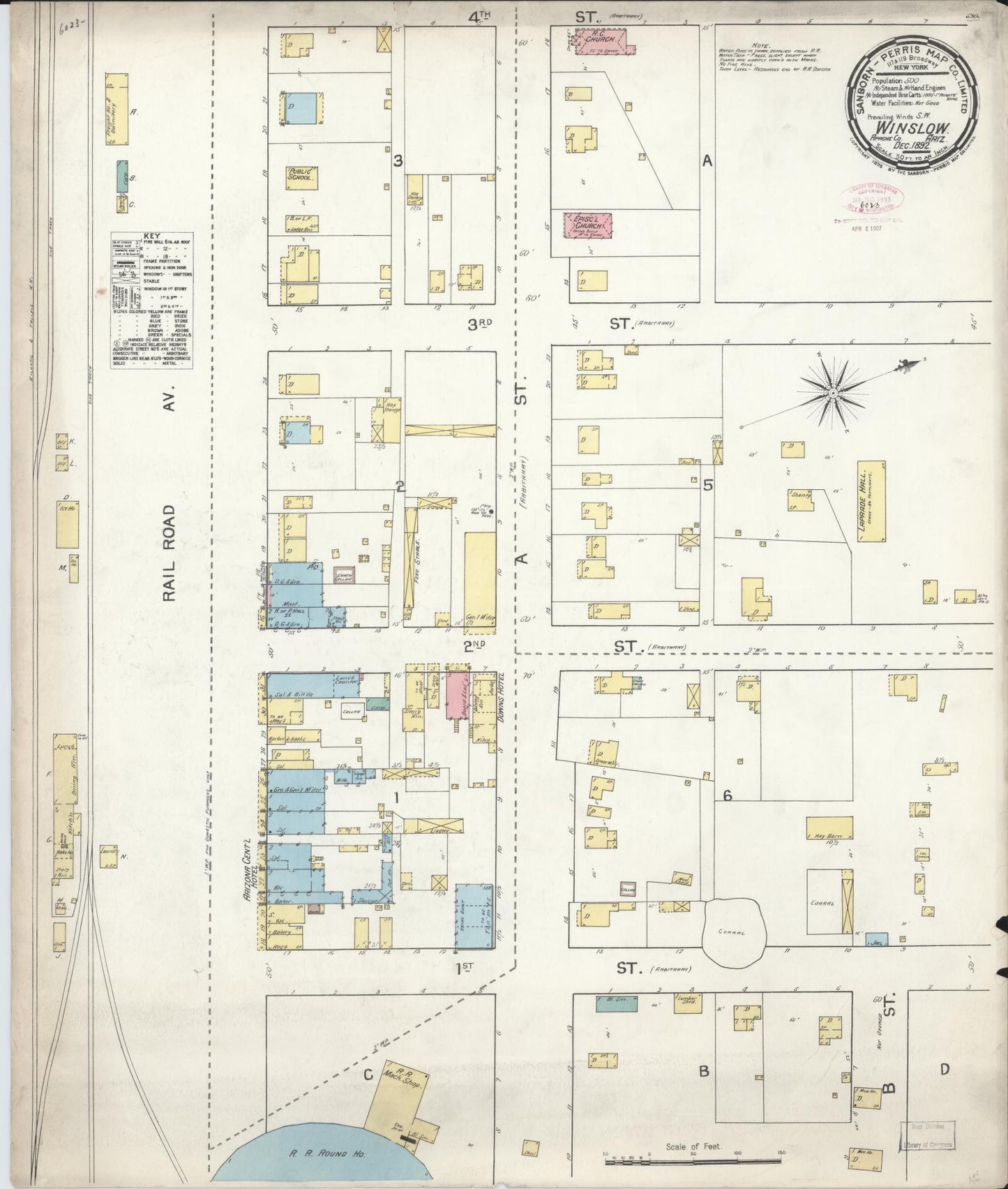 Sanborn Fire Insurance Map from Winslow, Navajo County, Arizona (1892), Sheet #0001 - Historic Sanborn Fire Insurance Map Print, vintage old map wall art, antique decor, genealogy gift, Arizona Arizona map