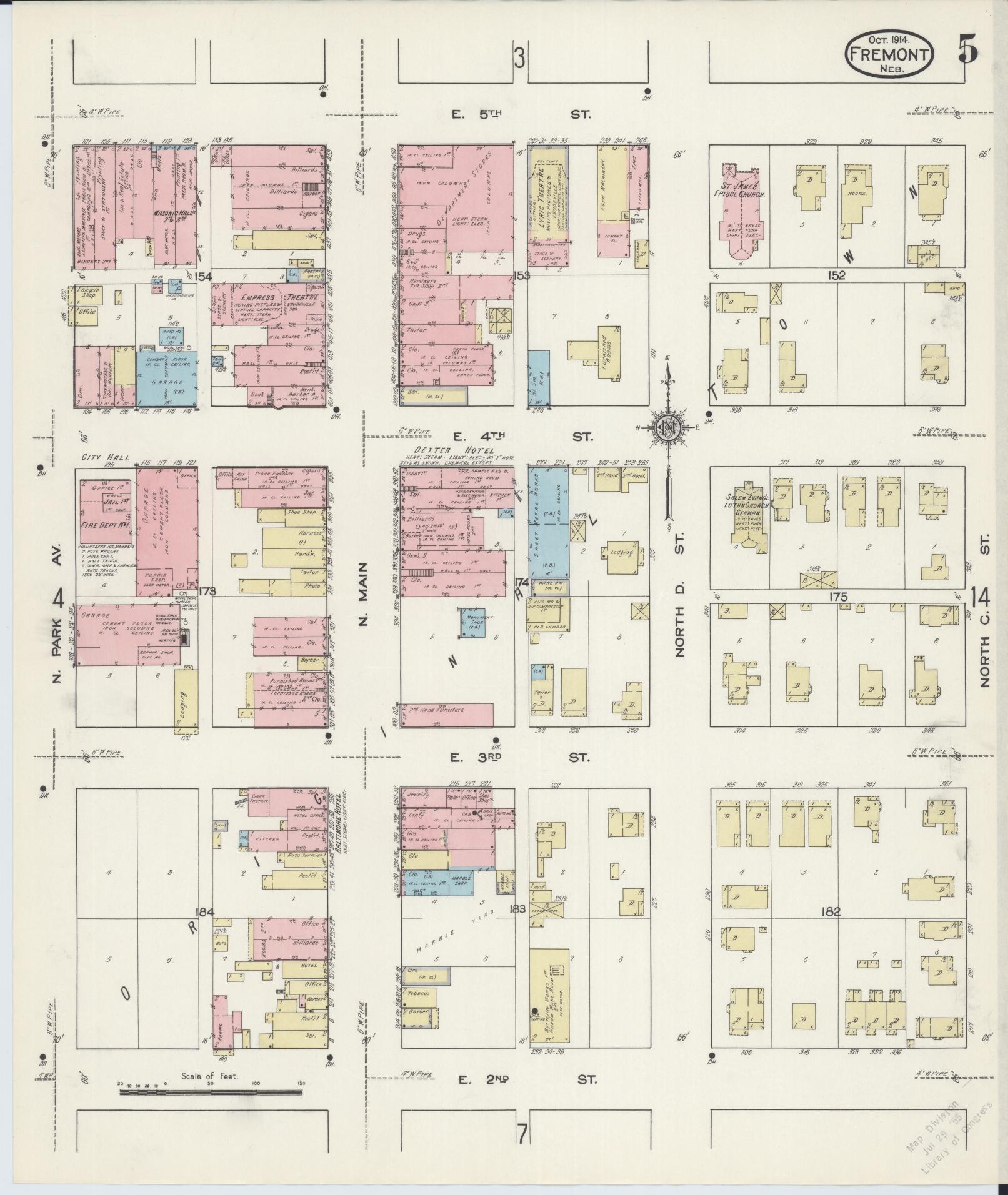Sanborn Fire Insurance Map from Fremont, Dodge County, Nebraska (1914), Sheet #0005 - Complete Map Set gallery image, historic Sanborn map, vintage wall art, Nebraska Nebraska