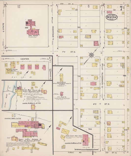 Sanborn Fire Insurance Map from New Ulm, Brown County, Minnesota (1922), Sheet #0007 - Historic Sanborn Fire Insurance Map Print, vintage old map wall art, antique decor, genealogy gift, Minnesota Minnesota map