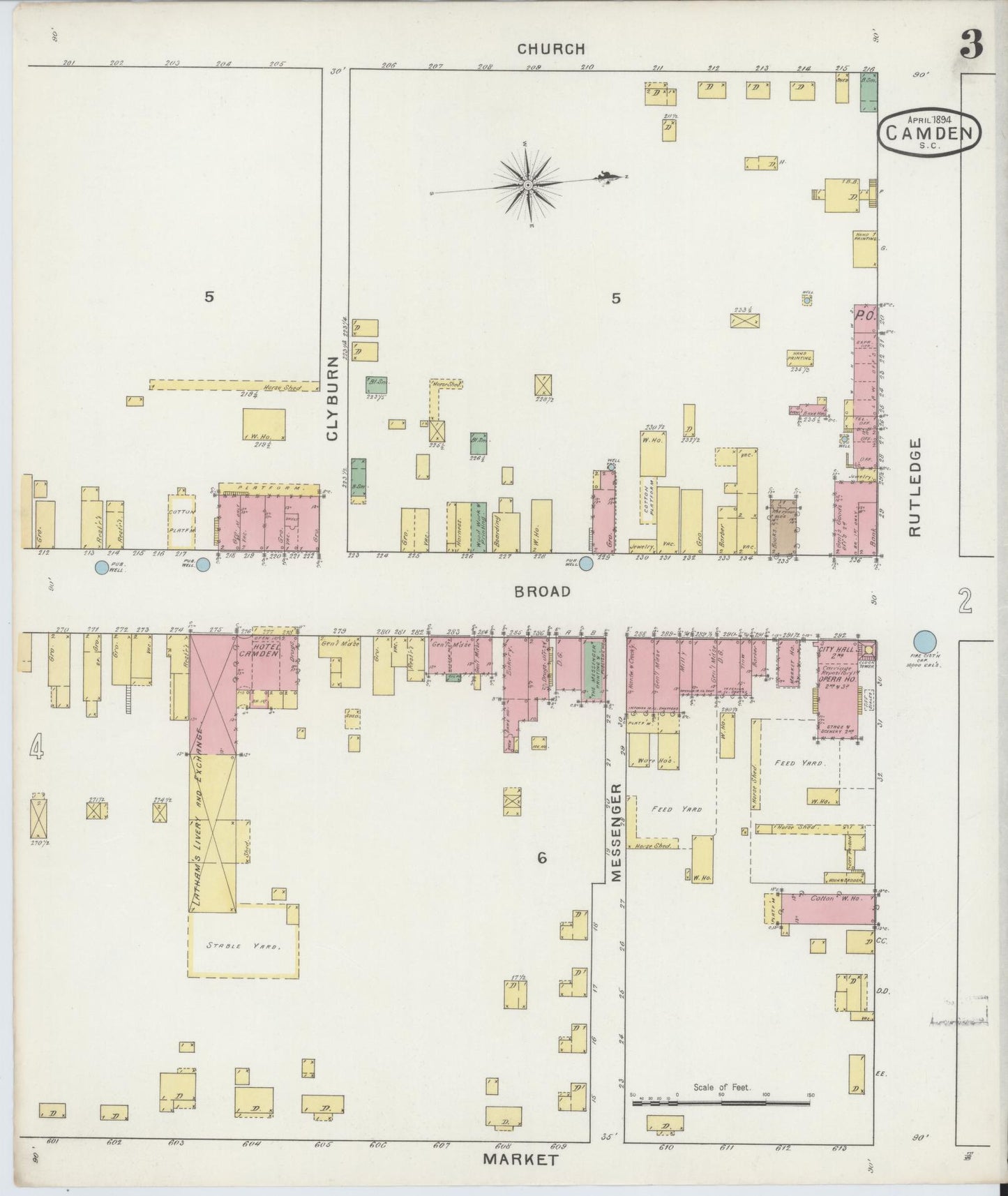 Sanborn Fire Insurance Map from Camden, Kershaw County, South Carolina (1894), Sheet #0003 - Complete Map Set gallery image, historic Sanborn map, vintage wall art, South Carolina South Carolina