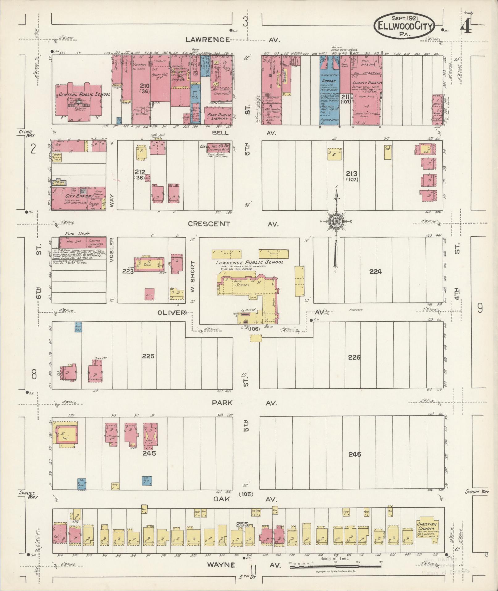 Sanborn Fire Insurance Map from Ellwood City, Lawrence County, Pennsylvania (1921), Sheet #0004 - Historic Sanborn Fire Insurance Map Print, vintage old map wall art, antique decor, genealogy gift, Pennsylvania Pennsylvania map
