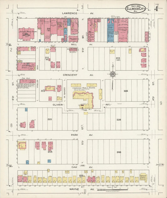 Sanborn Fire Insurance Map from Ellwood City, Lawrence County, Pennsylvania (1921), Sheet #0004 - Historic Sanborn Fire Insurance Map Print, vintage old map wall art, antique decor, genealogy gift, Pennsylvania Pennsylvania map