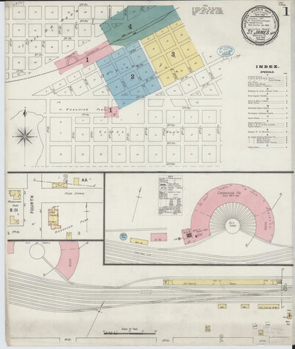 Sanborn Fire Insurance Map from Saint James, Watonwan County, Minnesota (1894), Sheet #0001 - Complete Map Set gallery image, historic Sanborn map, vintage wall art, Minnesota Minnesota