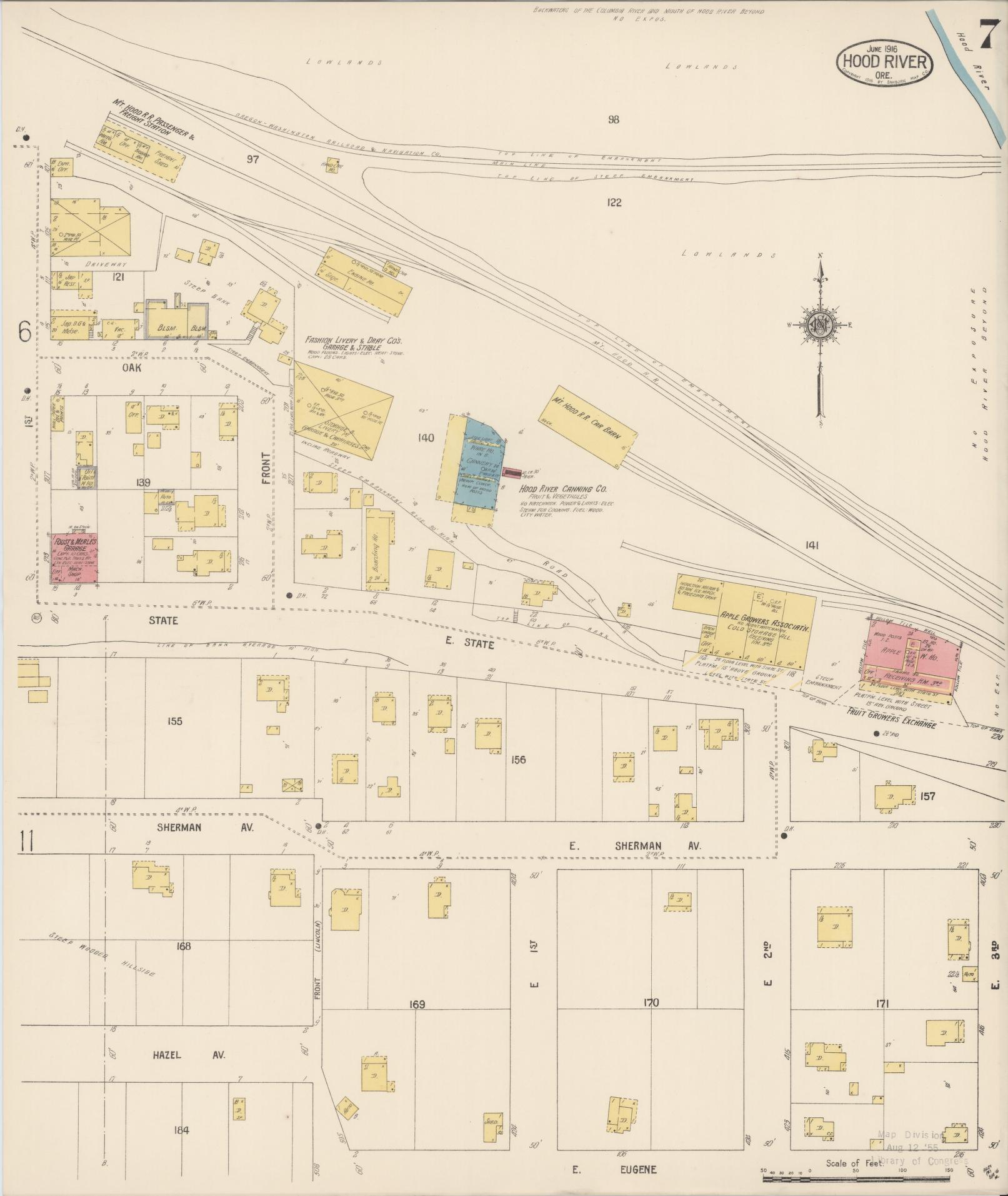 Sanborn Fire Insurance Map from Hood River, Hood River County, Oregon (1916), Sheet #0007 - Complete Map Set gallery image, historic Sanborn map, vintage wall art, Oregon Oregon