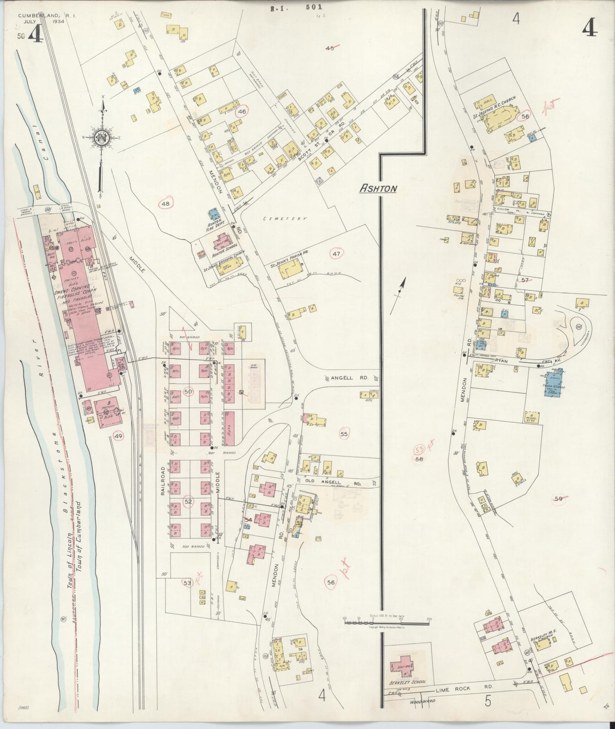 Sanborn Fire Insurance Map from Cumberland, Providence County, Rhode Island (1941), Sheet #0004 - Historic Sanborn Fire Insurance Map Print, vintage old map wall art, antique decor, genealogy gift, Rhode Island Rhode Island map
