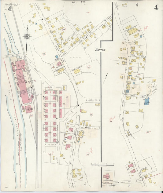Sanborn Fire Insurance Map from Cumberland, Providence County, Rhode Island (1941), Sheet #0004 - Historic Sanborn Fire Insurance Map Print, vintage old map wall art, antique decor, genealogy gift, Rhode Island Rhode Island map