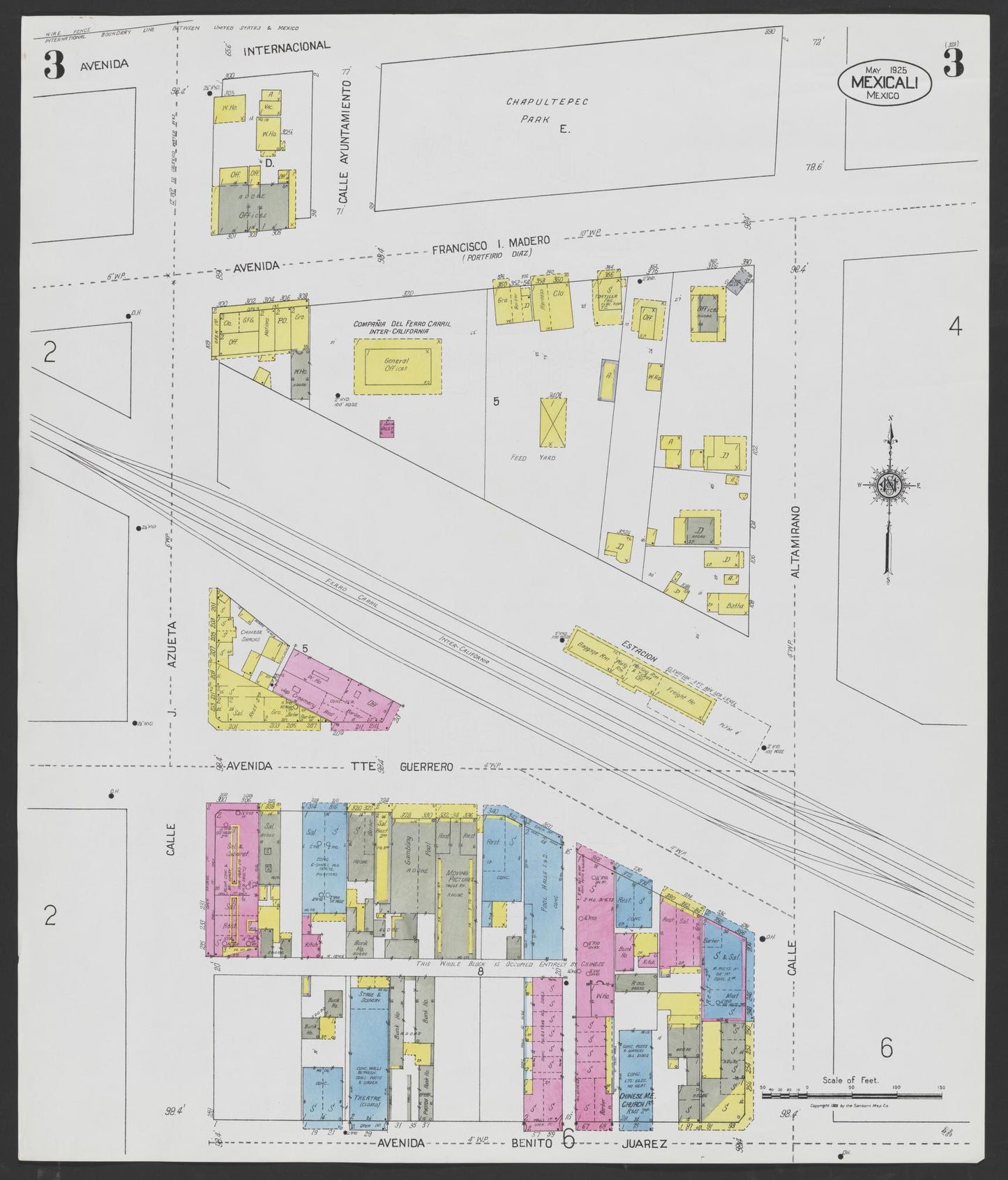 Sanborn Fire Insurance Map from Mexicali, Baja California (Mexico) (1925), Sheet #0003 - Complete Map Set gallery image, historic Sanborn map, vintage wall art, California California