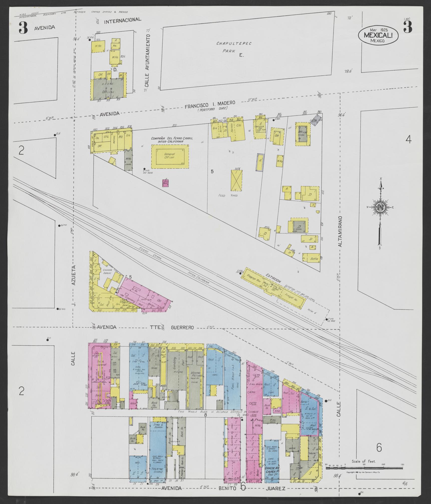 Sanborn Fire Insurance Map from Mexicali, Baja California (Mexico) (1925), Sheet #0003 - Complete Map Set gallery image, historic Sanborn map, vintage wall art, California California