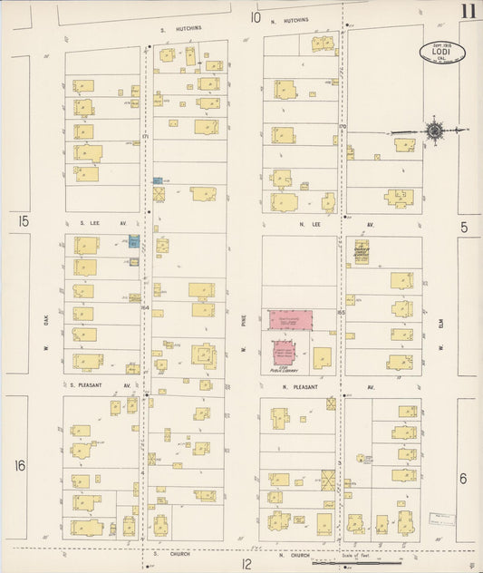 Sanborn Fire Insurance Map from Lodi, San Joaquin County, California (1916), Sheet #0011 - Historic Sanborn Fire Insurance Map Print, vintage old map wall art, antique decor, genealogy gift, California California map
