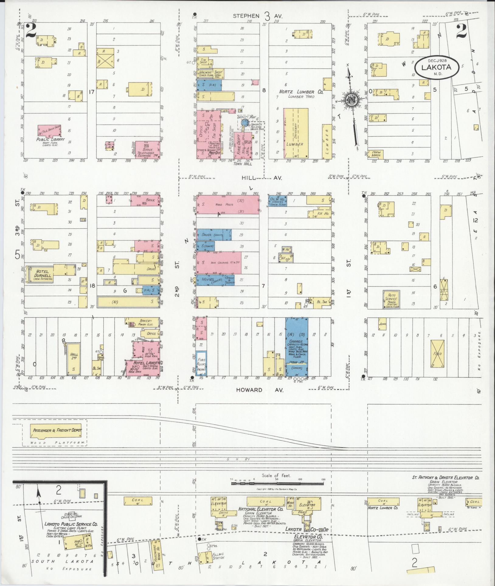 Sanborn Fire Insurance Map from Lakota, Nelson County, North Dakota (1928), Sheet #0002 - Historic Sanborn Fire Insurance Map Print, vintage old map wall art, antique decor, genealogy gift, North Dakota North Dakota map