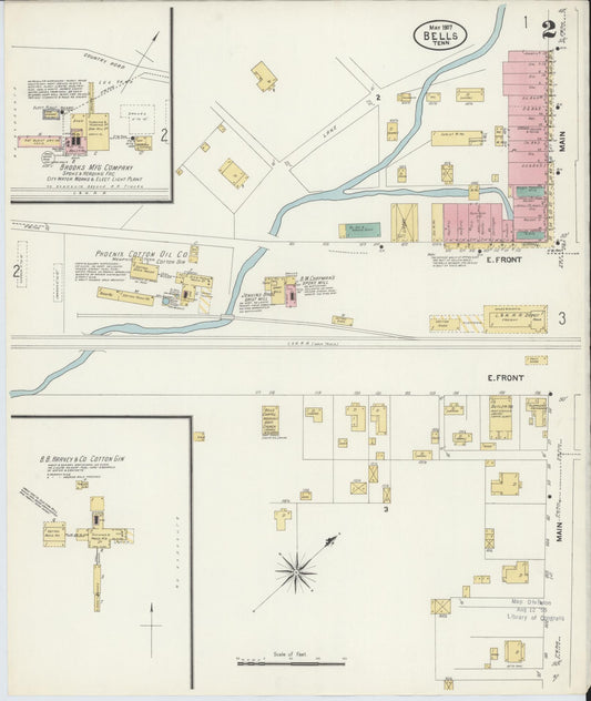 Sanborn Fire Insurance Map from Bells Depot, Crockett County, Tennessee (1907), Sheet #0002 - Historic Sanborn Fire Insurance Map Print, vintage old map wall art, antique decor, genealogy gift, Tennessee Tennessee map