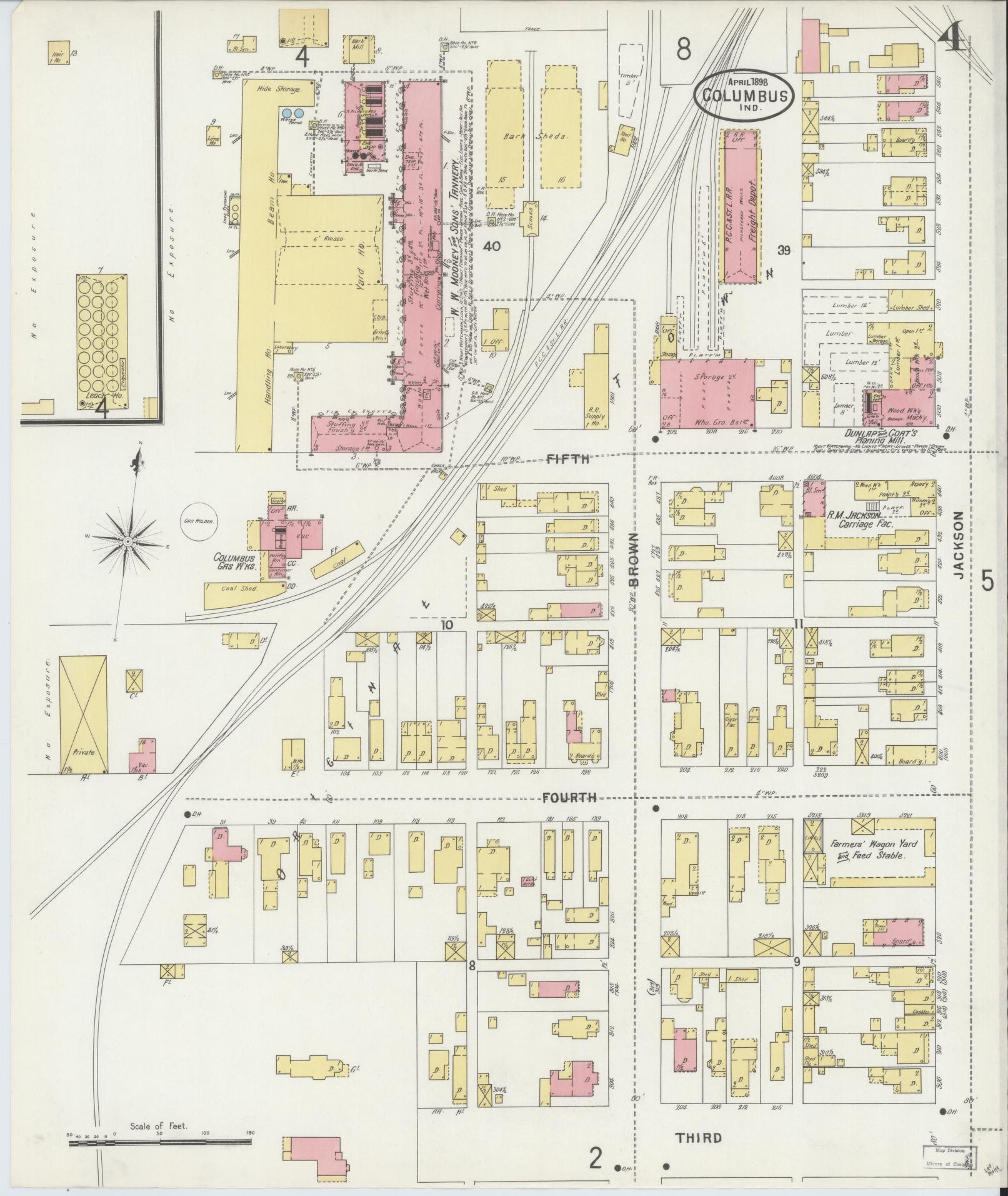 Sanborn Fire Insurance Map from Columbus, Bartholomew County, Indiana (1898), Sheet #0004 - Historic Sanborn Fire Insurance Map Print, vintage old map wall art, antique decor, genealogy gift, Indiana Indiana map