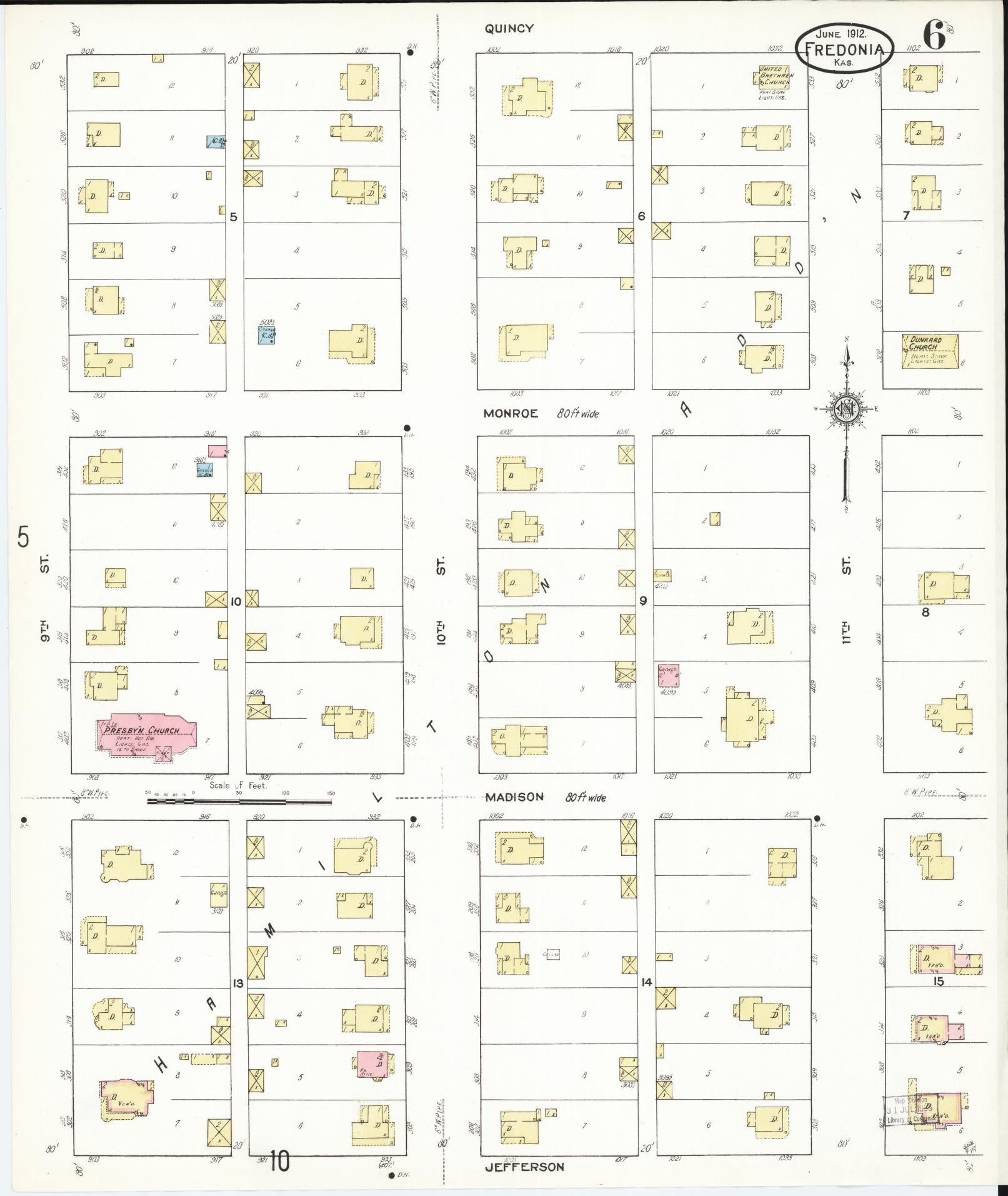 Sanborn Fire Insurance Map from Fredonia, Wilson County, Kansas (1912), Sheet #0006 - Complete Map Set gallery image, historic Sanborn map, vintage wall art, Kansas Kansas