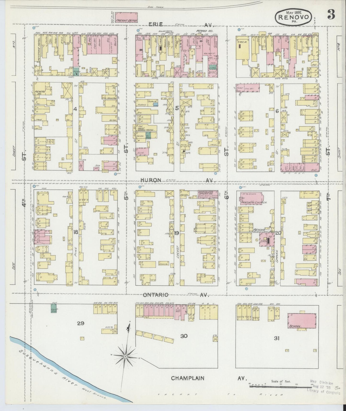 Sanborn Fire Insurance Map from Renovo, Clinton County, Pennsylvania (1892), Sheet #0003 - Complete Map Set gallery image, historic Sanborn map, vintage wall art, Pennsylvania Pennsylvania