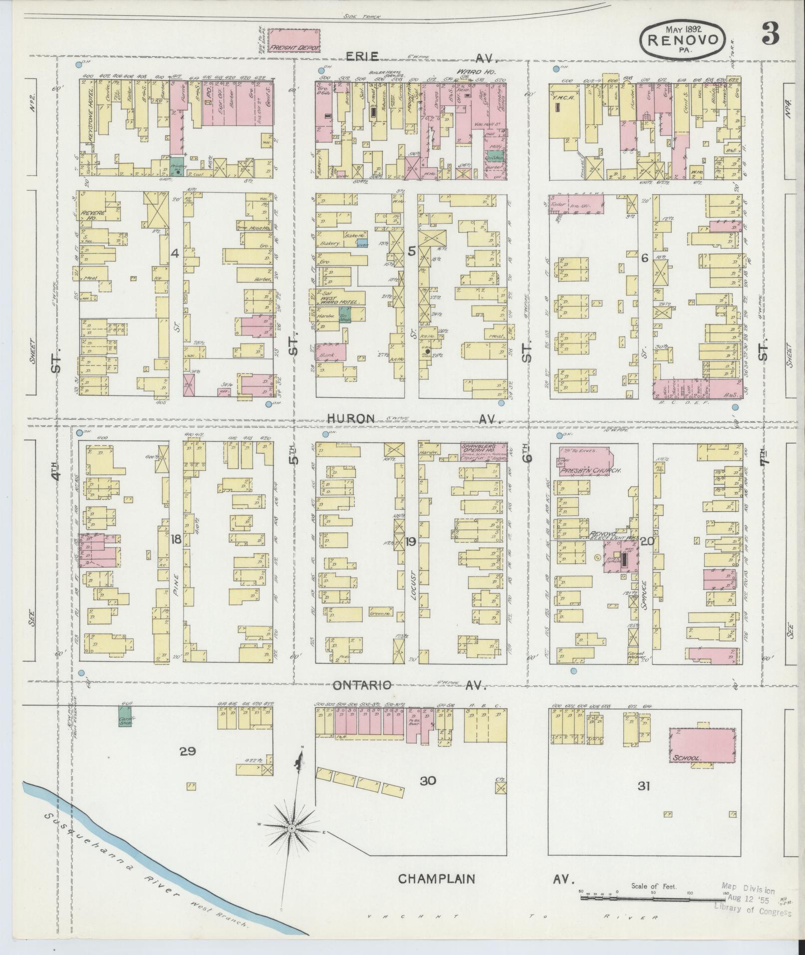 Sanborn Fire Insurance Map from Renovo, Clinton County, Pennsylvania (1892), Sheet #0003 - Complete Map Set gallery image, historic Sanborn map, vintage wall art, Pennsylvania Pennsylvania