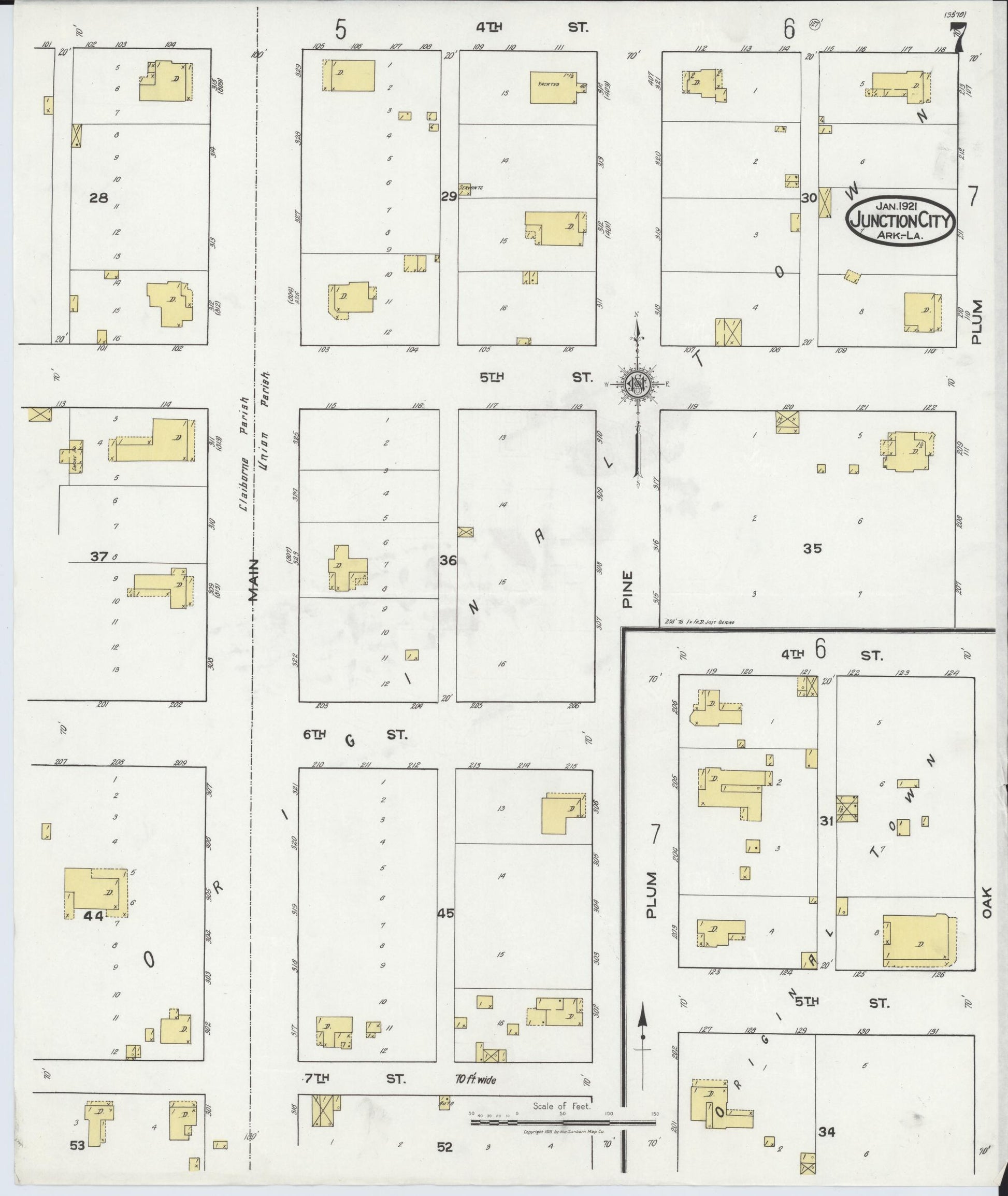 Sanborn Fire Insurance Map from Junction City, Union County, Arkansas (1921), Sheet #0007 - Historic Sanborn Fire Insurance Map Print, vintage old map wall art, antique decor, genealogy gift, Arkansas Arkansas map