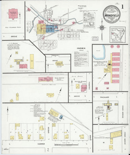 Sanborn Fire Insurance Map from Mansfield, Sebastian And Scott Counties, Arkansas (1919), Sheet #0001 - Complete Map Set gallery image, historic Sanborn map, vintage wall art, Arkansas Arkansas