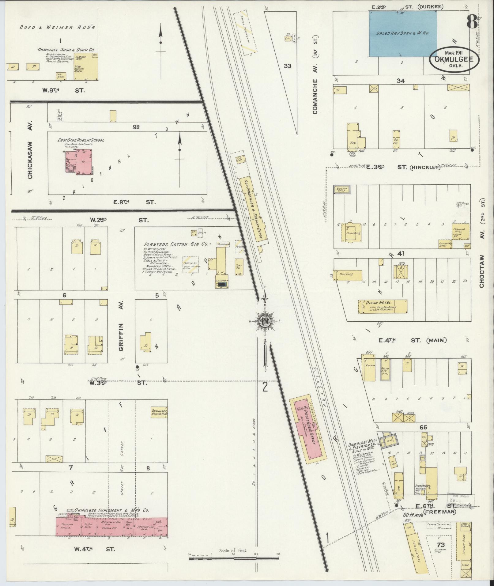Sanborn Fire Insurance Map from Okmulgee, Okmulgee County, Oklahoma (1911), Sheet #0008 - Complete Map Set gallery image, historic Sanborn map, vintage wall art, Oklahoma Oklahoma