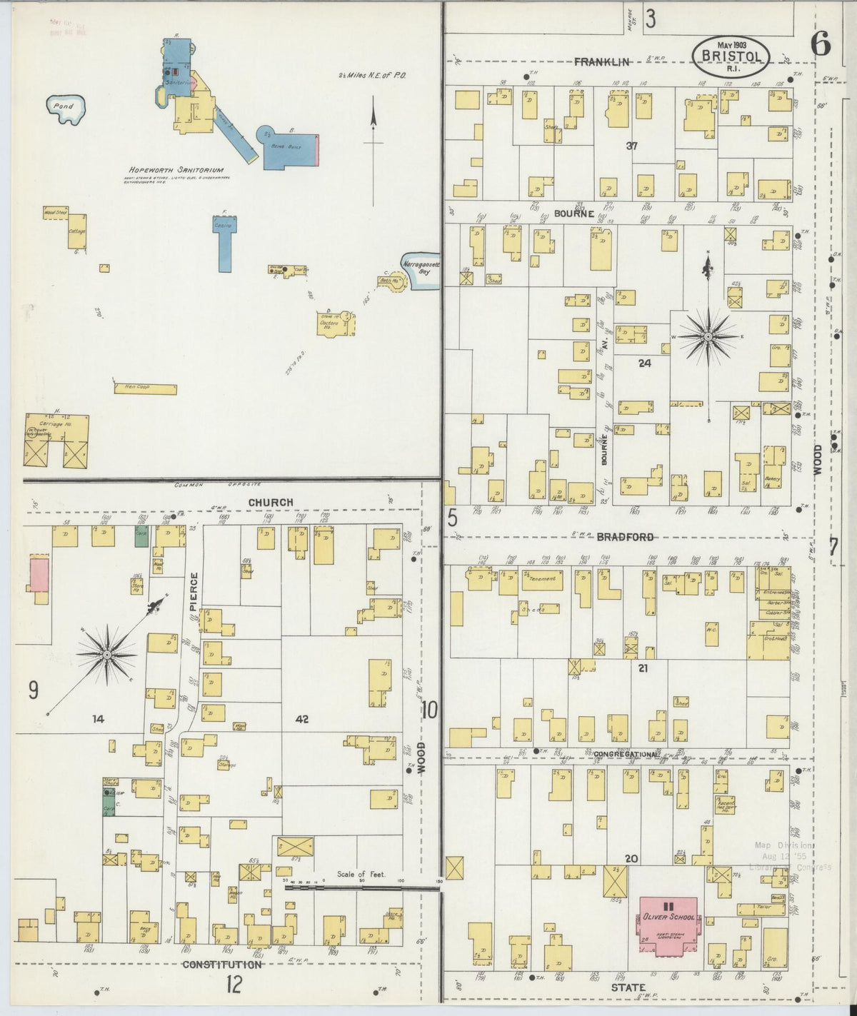 Sanborn Fire Insurance Map from Bristol, Bristol County, Rhode Island (1903), Sheet #0006 - Historic Sanborn Fire Insurance Map Print, vintage old map wall art, antique decor, genealogy gift, Rhode Island Rhode Island map