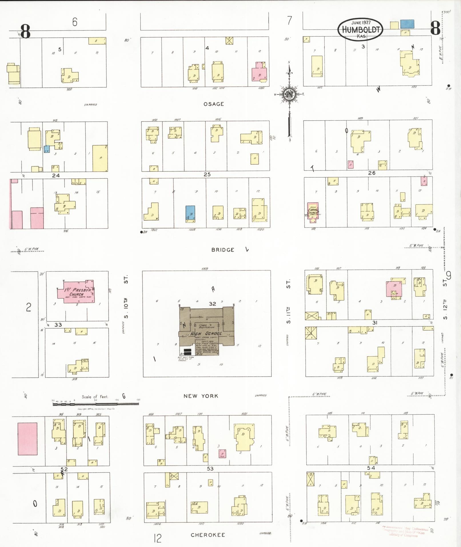Sanborn Fire Insurance Map from Humboldt, Allen County, Kansas (1927), Sheet #0008 - Complete Map Set gallery image, historic Sanborn map, vintage wall art, Kansas Kansas