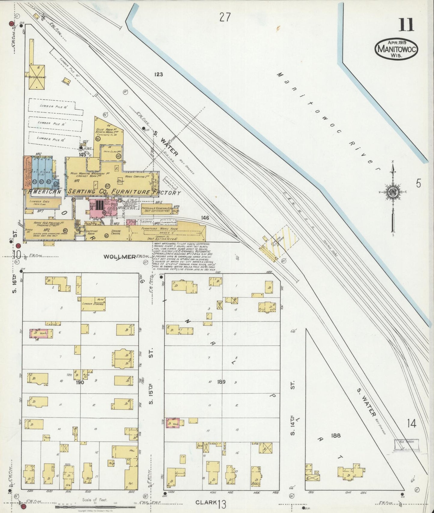 Sanborn Fire Insurance Map from Manitowoc, Manitowoc County, Wisconsin (1919), Sheet #0011 - Complete Map Set gallery image, historic Sanborn map, vintage wall art, Wisconsin Wisconsin