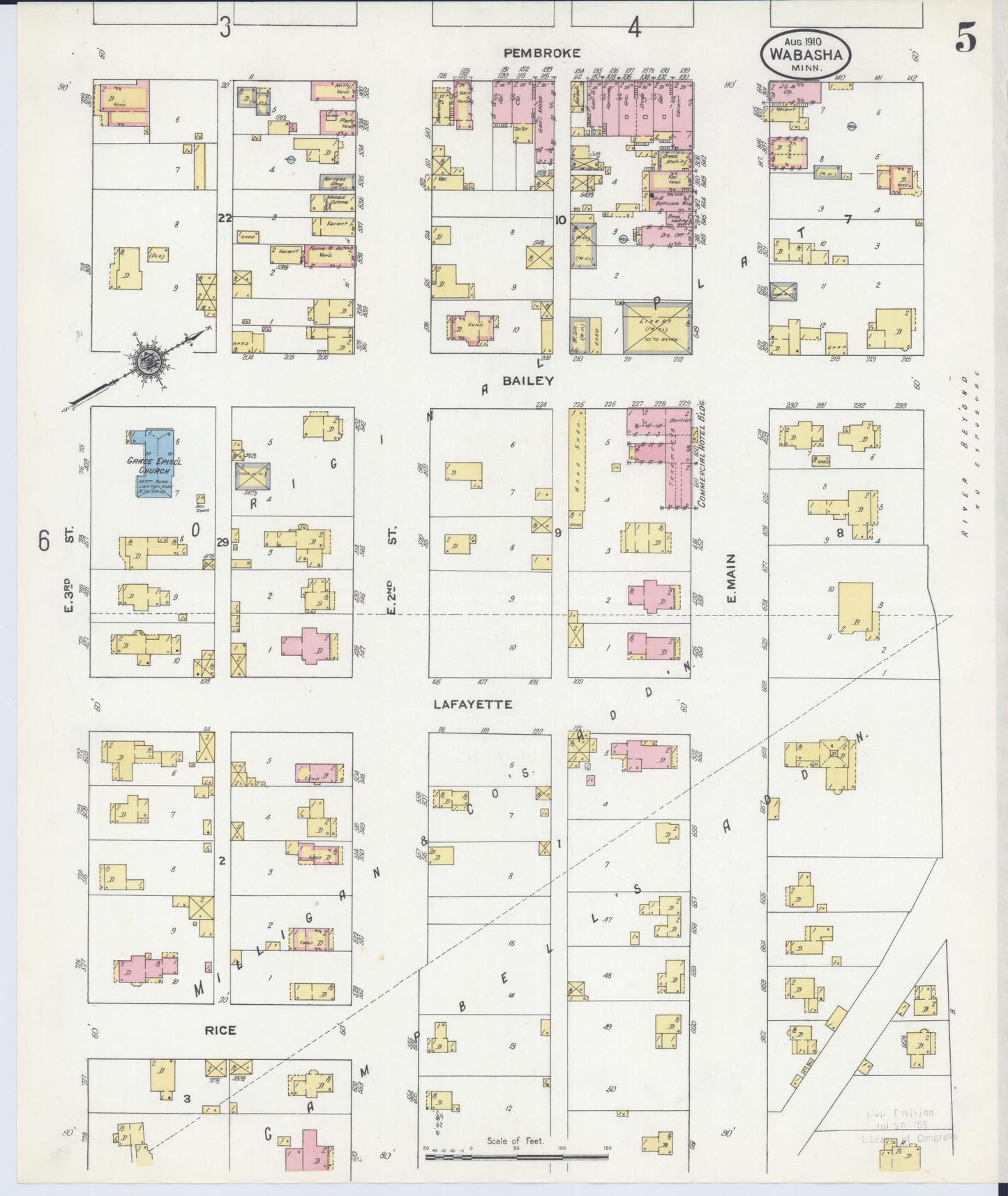 Sanborn Fire Insurance Map from Wabasha, Wabasha County, Minnesota (1910), Sheet #0005 - Complete Map Set gallery image, historic Sanborn map, vintage wall art, Minnesota Minnesota