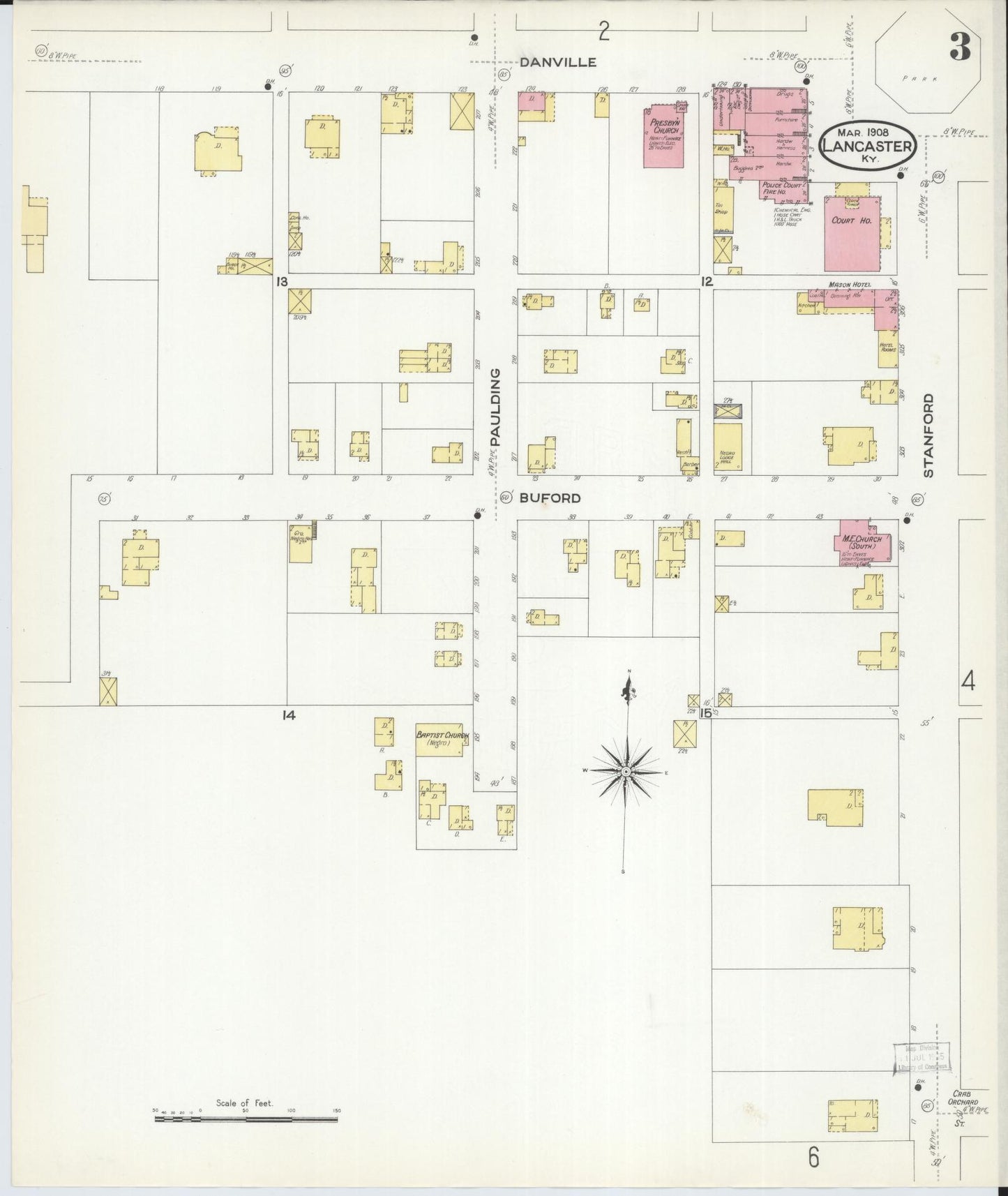 Sanborn Fire Insurance Map from Lancaster, Garrard County, Kentucky (1908), Sheet #0003 - Complete Map Set gallery image, historic Sanborn map, vintage wall art, Kentucky Kentucky