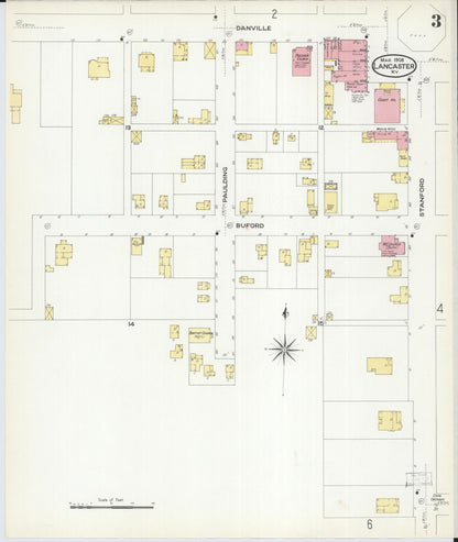 Sanborn Fire Insurance Map from Lancaster, Garrard County, Kentucky (1908), Sheet #0003 - Complete Map Set gallery image, historic Sanborn map, vintage wall art, Kentucky Kentucky