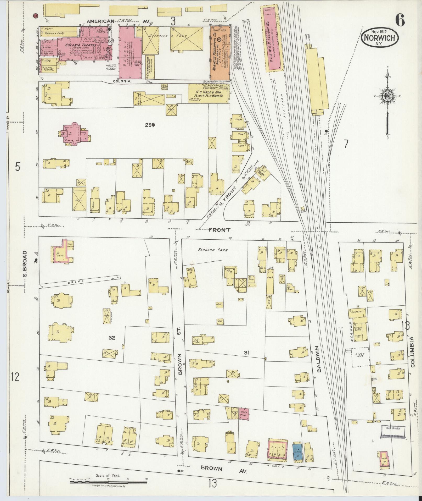 Sanborn Fire Insurance Map from Norwich, Chenango County, New York (1917), Sheet #0006 - Historic Sanborn Fire Insurance Map Print, vintage old map wall art, antique decor, genealogy gift, New York New York map